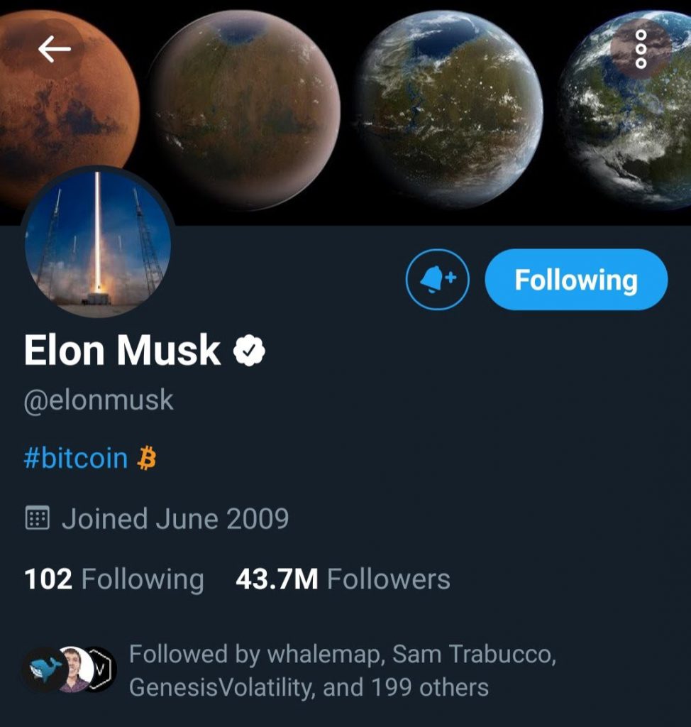 Elon Musk once added Bitcoin to his Twitter profile